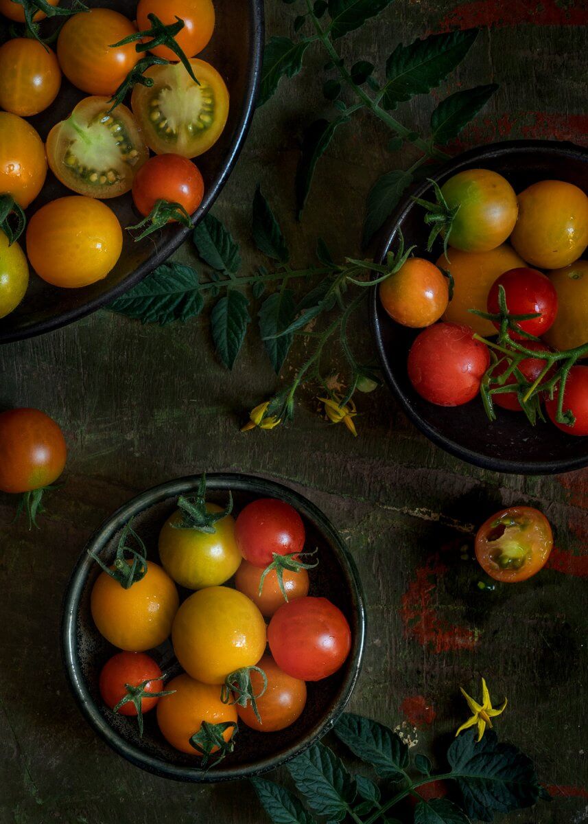 cherry tomatoes red and yellow in pots