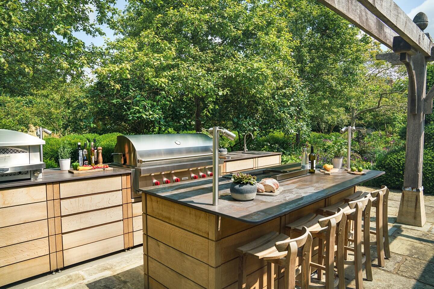 outdoor kitchen in an English country garden photographed for Gaze Burvill