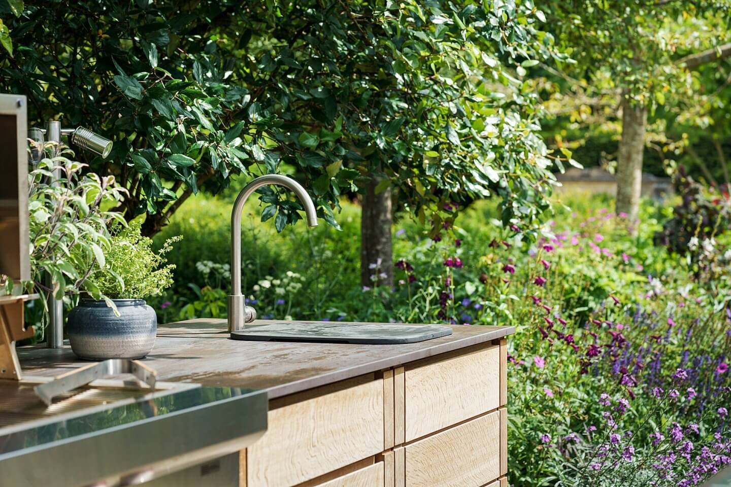 details of outdoor kitchen in a country garden UK