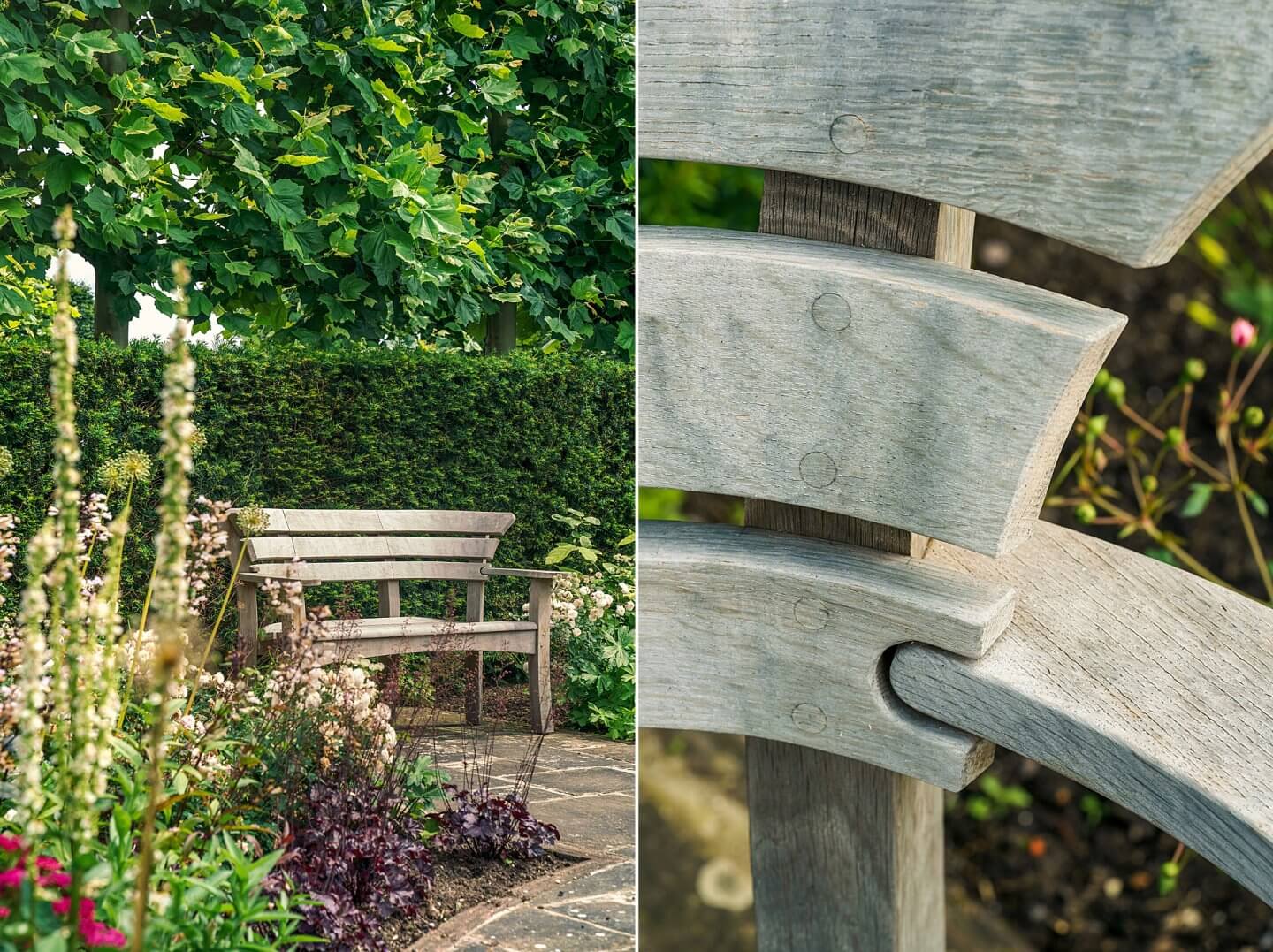 craftsmanship details on handmade wooden furniture outdoor seating