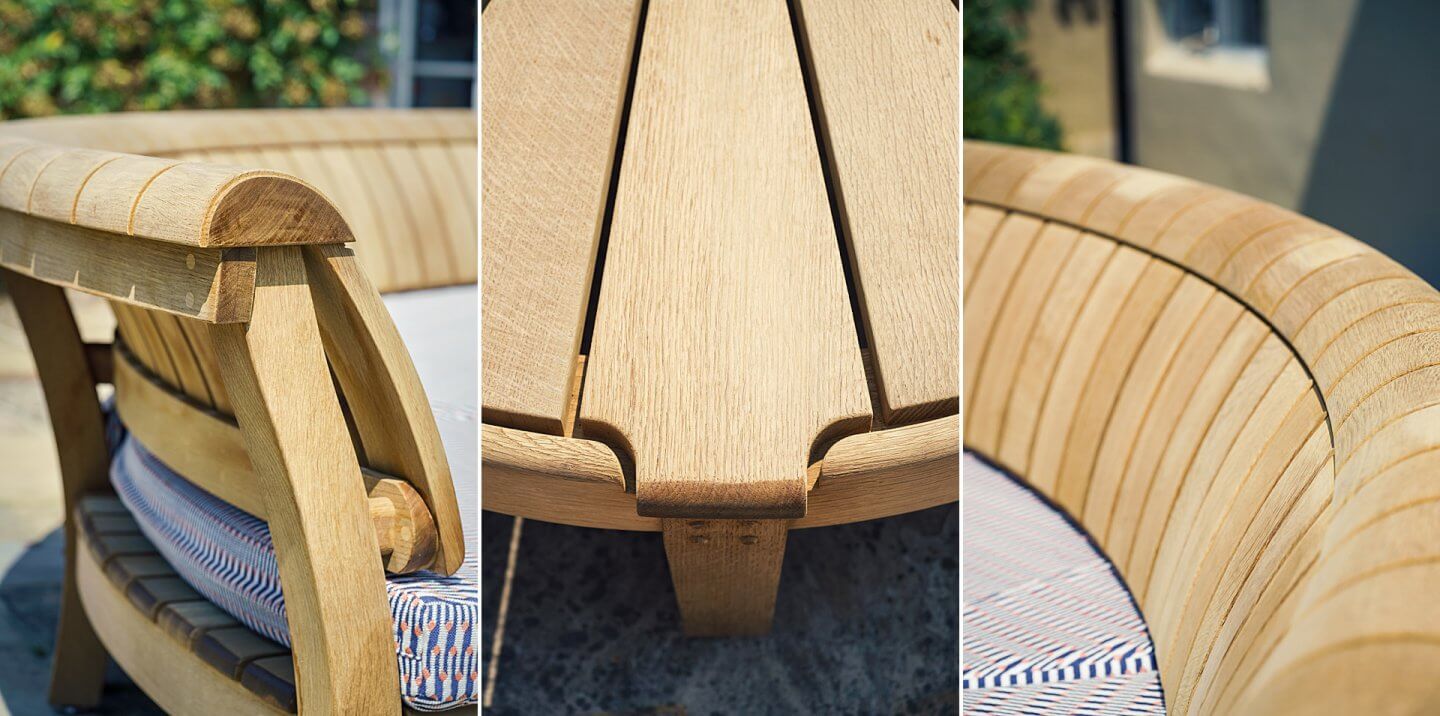 close-up details of the craftsmanship on Gaze Burvill seating and table