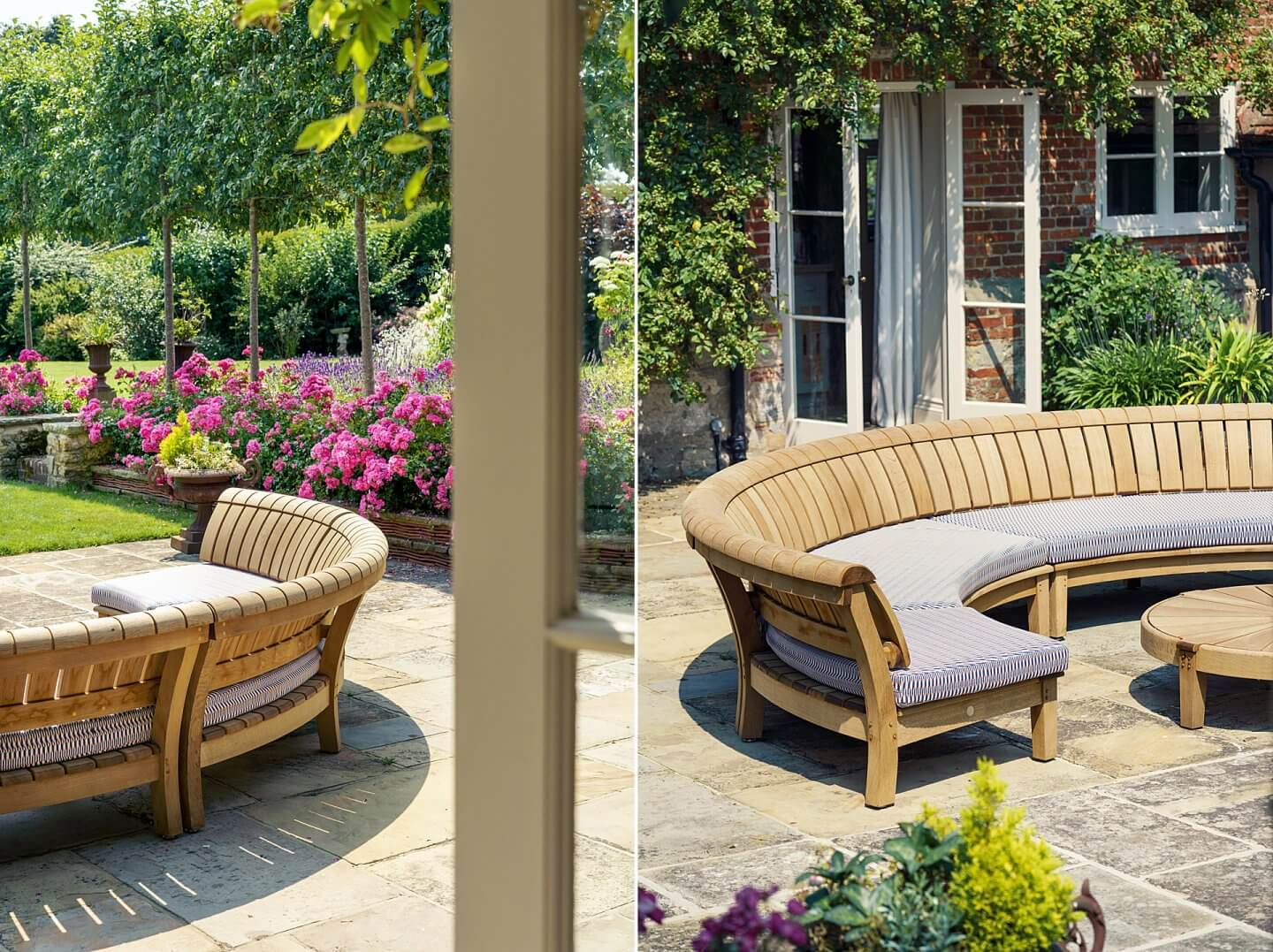 garden photographer UK garden curved wooden seating by Gaze Burvill