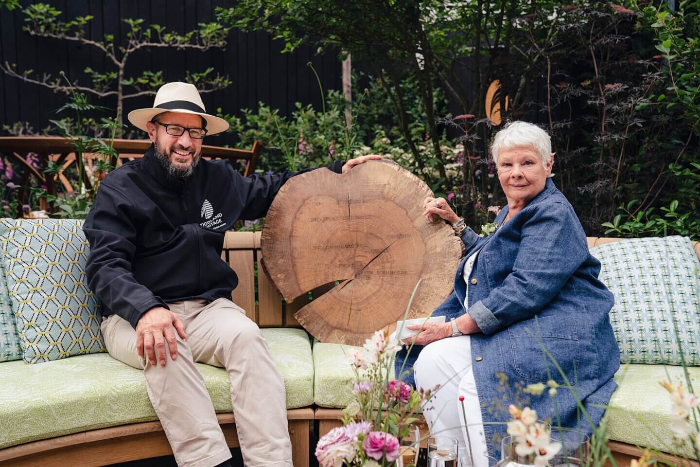 Simon Burvill with Dame Judi Dench to promote the Woodland Heritage charity fund