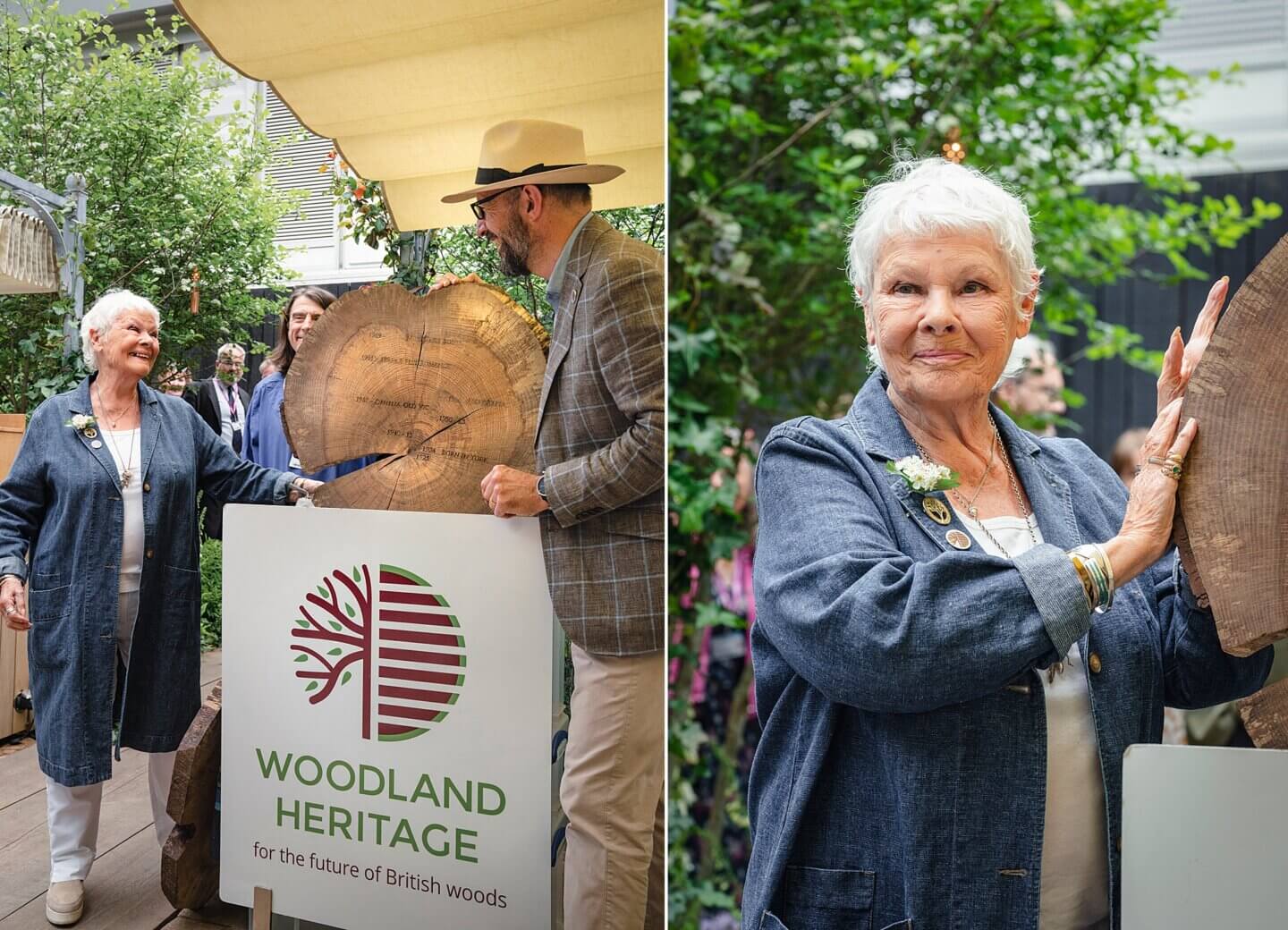 Dame Judi Dench is presented with slice of Herefordshire oak engraved with significant life dates