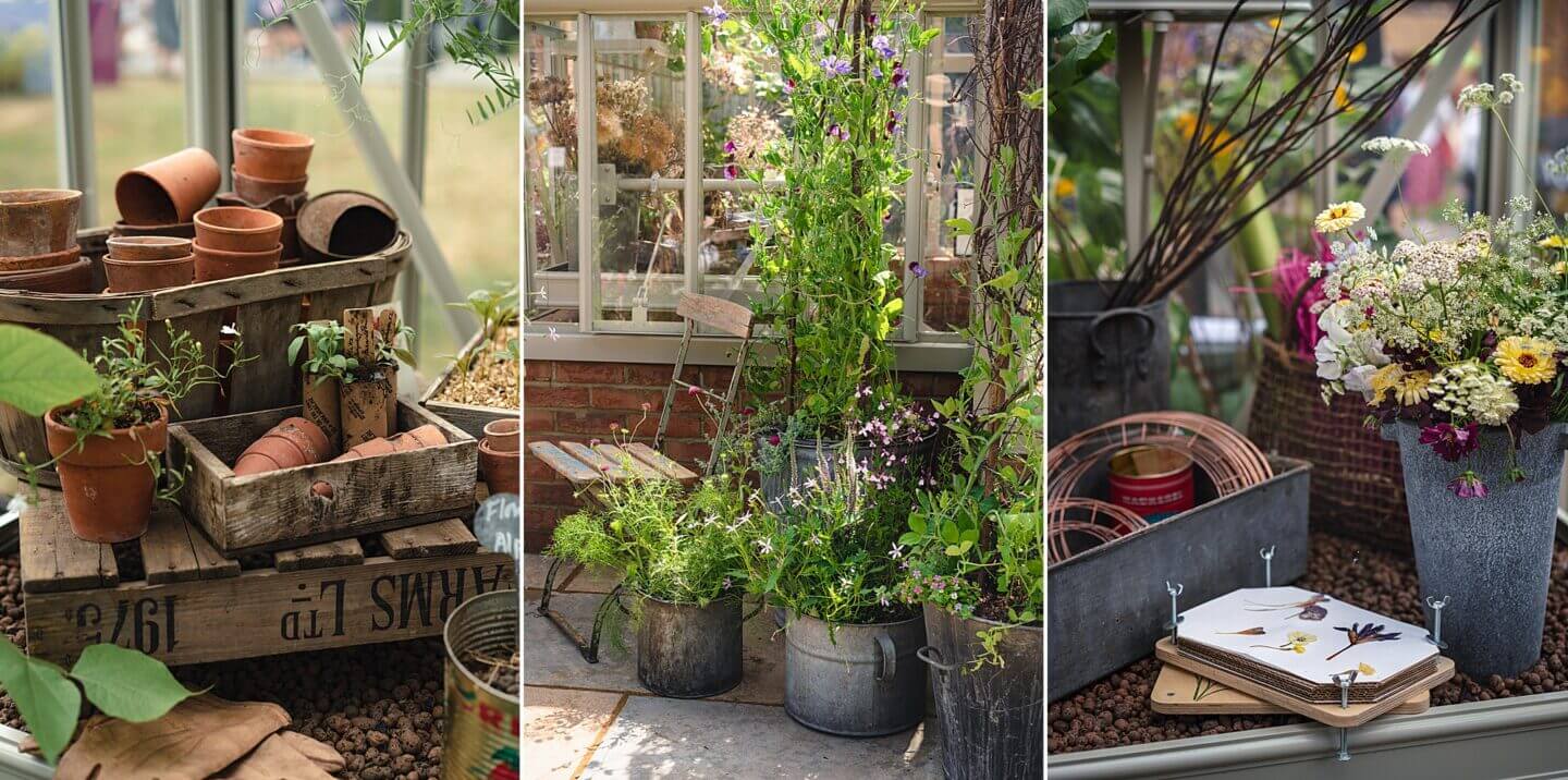 Styling of a greenhouse with pots and planters for Alitex