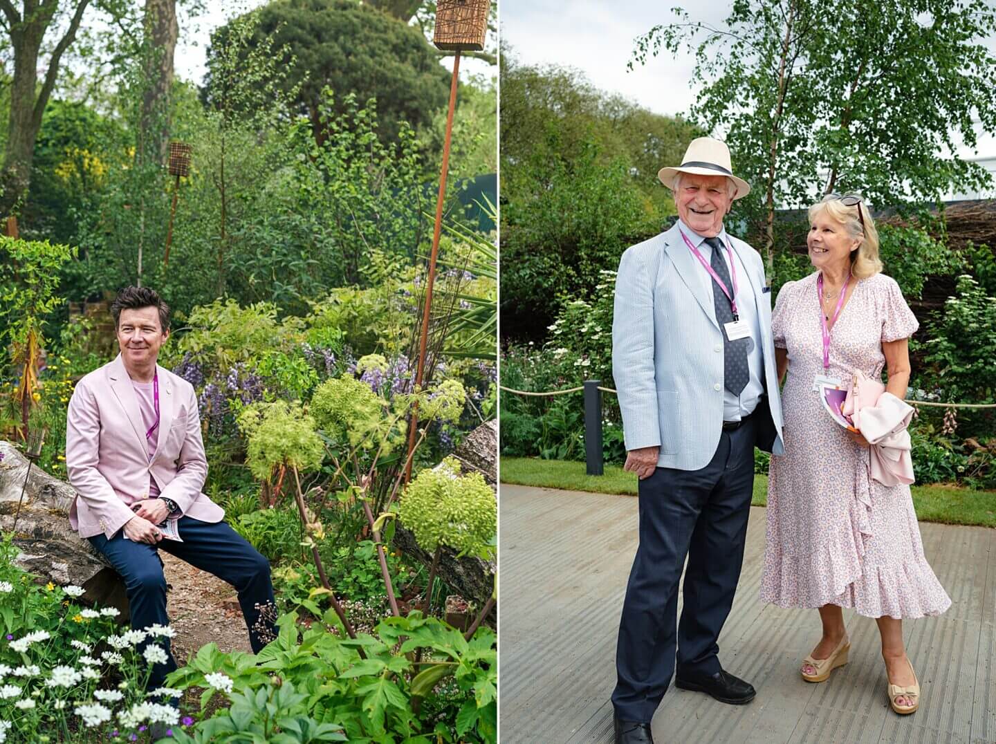 Rick Astley, and Johnny Ball with his wife, visiting Chelsea Flower Show