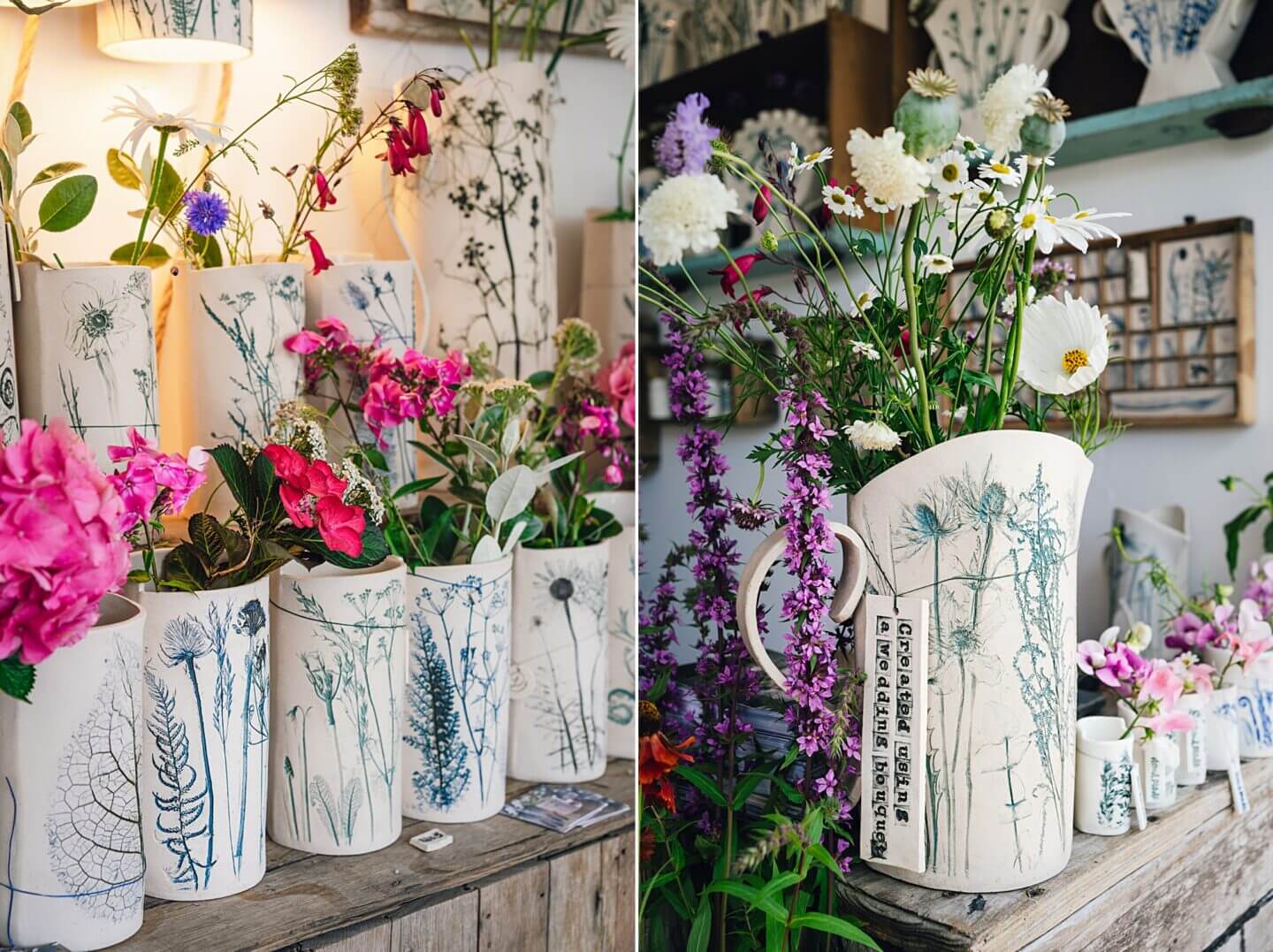 Jugs and vases on a trade stand at RHS Tatton Park by the Ceramic Botanist